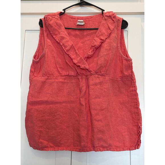 Match Point U.S.A. Tops - Match Point 100% Linen Made in USA coral sleeveless ruffled top LG